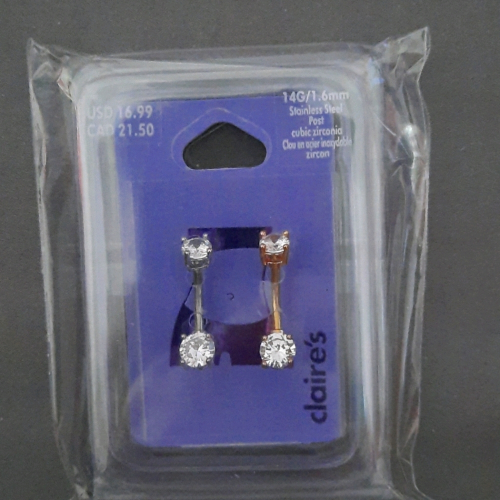 Mixed Metal Cubic Zirconia 14G Belly Rings